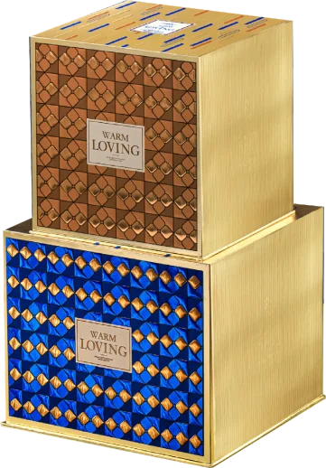 Printed cake boxes with gold foil detailing